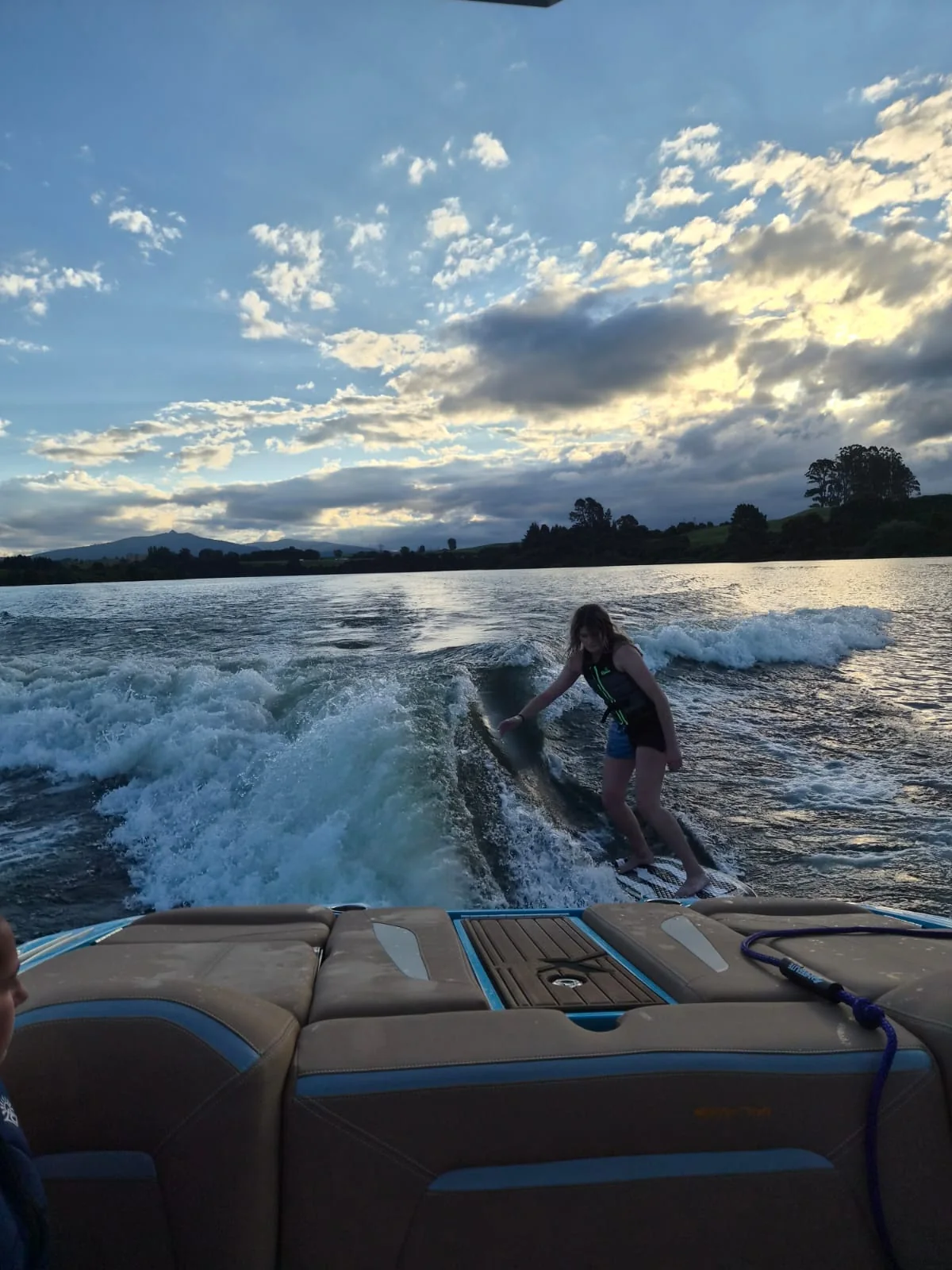 Wakesurfing action on Lake Maraetai
